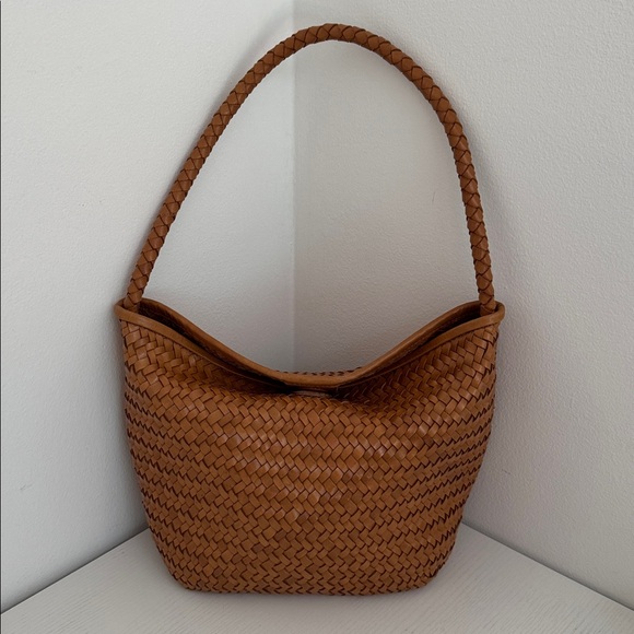 Madewell Tan Leather Woven Shoulder Bag in Light Caramel Brown Purse - Picture 2 of 7